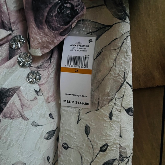 Alex Evenings Plus Size 3X Floral Print Jacquard Side Button 3/4 Sleeves Jacket - Picture 11 of 15